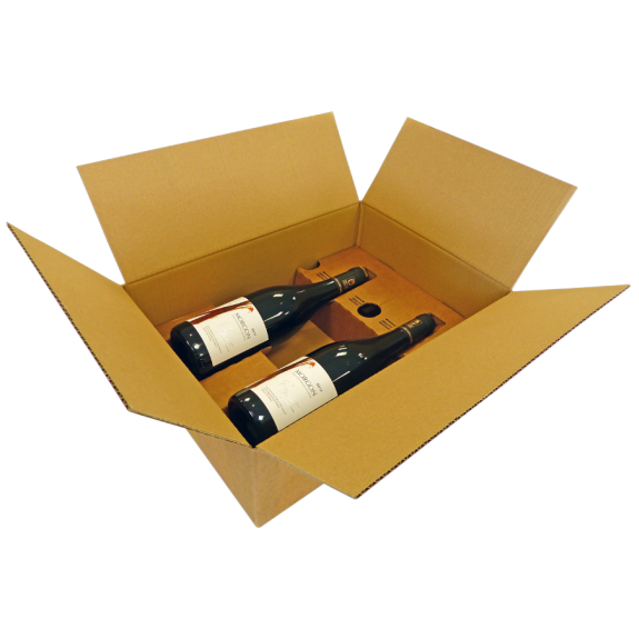 Caisse 2 bouteilles en carton brun 28x38x14 par 25 unités (calage vendu séparemment)-Lire la description