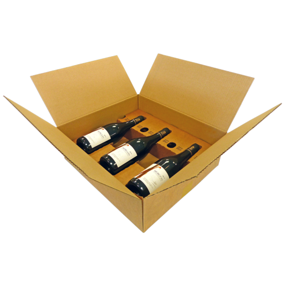 Caisse 3 bouteilles en carton brun 38x42x14 par 25 unités (calage vendu séparemment)-Lire la description