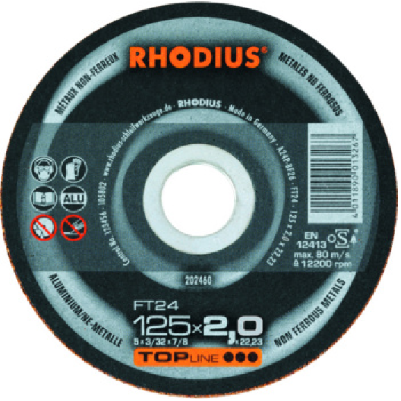 Disco de corte RHODIUS FTK24 para metales no ferrosos, 115 x 2 x 22,2 mm Disco de corte RHODIUS FTK24 para metales no ferrosos, 115 x 2 x 22,2 mm-Leer más