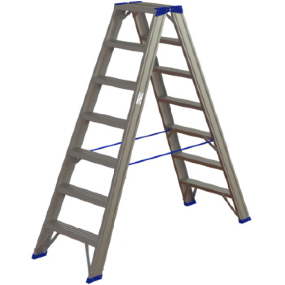 Escalera tijera peld. alum. ATORN, 2x7 peldaños ambos lados, peldaño 85 mm fond-Leer más