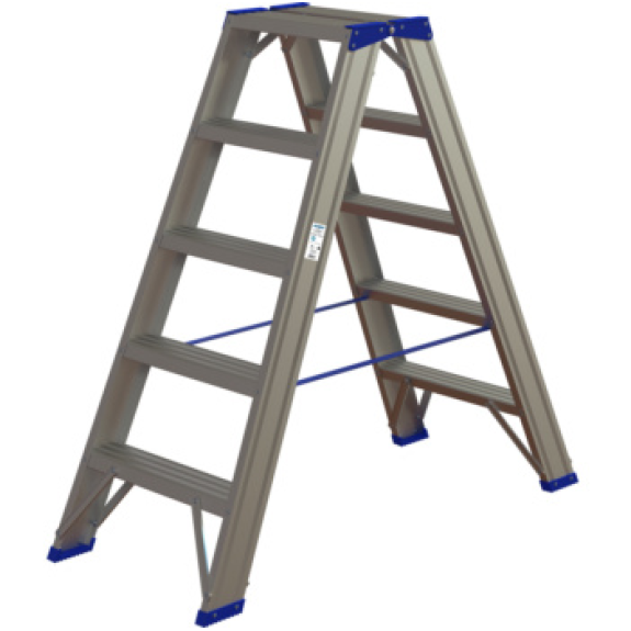 Escalera tijera peld. alum. ATORN, 2x5 peldaños ambos lados, peldaño 85 mm fond-Leer más