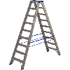 Escalera tijera peld. alum. ATORN, 2x9 peldaños ambos lados, peldaño 85 mm fond