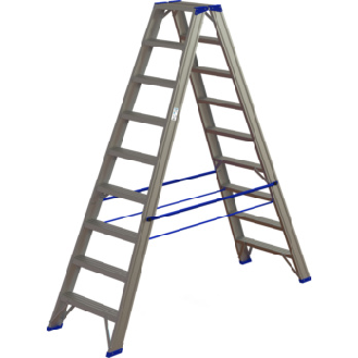 Escalera tijera peld. alum. ATORN, 2x9 peldaños ambos lados, peldaño 85 mm fond-Leer más