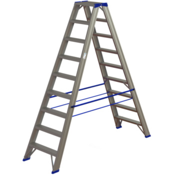 Escalera tijera peld. alum. ATORN, 2x9 peldaños ambos lados, peldaño 85 mm fond-Leer más