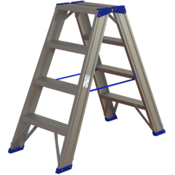 Escalera tijera peld. alum. ATORN, 2x4 peldaños ambos lados, peldaño 85 mm fond-Leer más