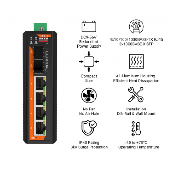 Switch Lite gestionable FR-7S3204P 2 SFP 100/1000M + 4 10/100/1000BaseTX PoE/PoE+-Leer más