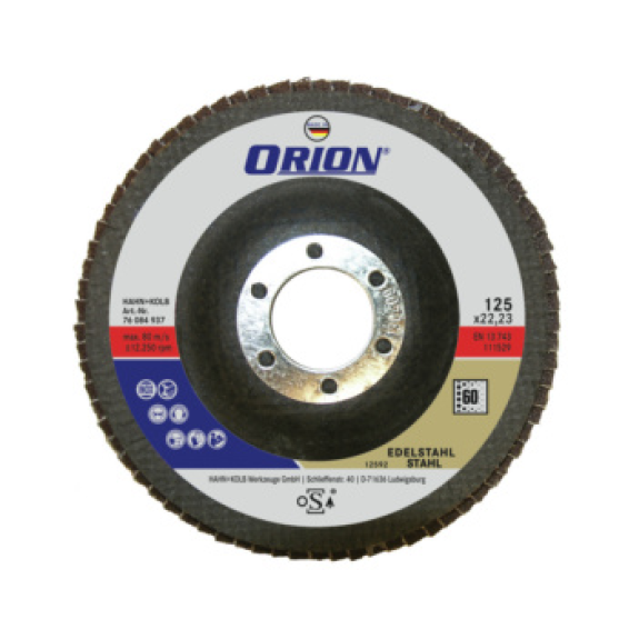 Feuille abrasive Orion Disco 125 x 22,23 mm, grain 80, à un angle-Beschreibung lesen