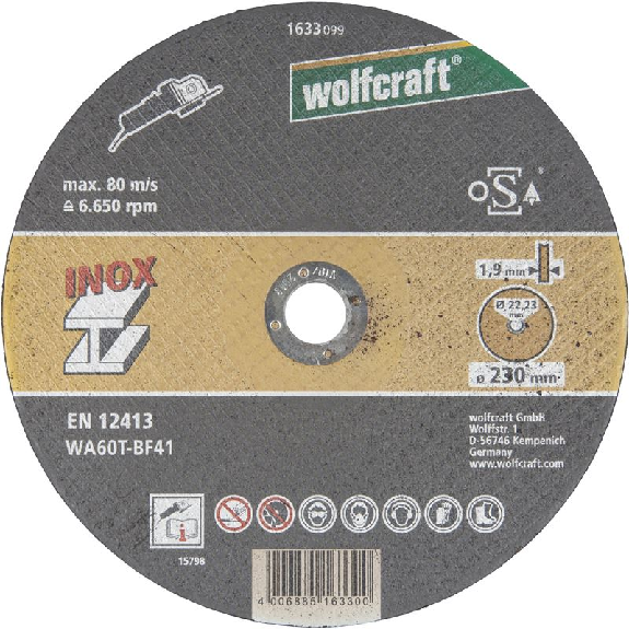 1 disque en acier inoxydable 230x1,9x22.2 mm-Beschreibung lesen