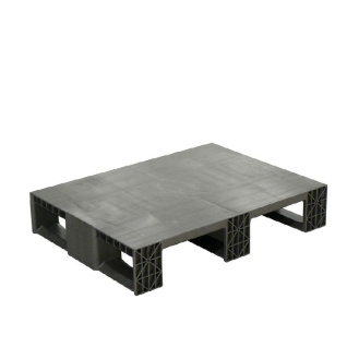 Demi-palette plastique 800x600x150mm plancher lisse 3 patins grise par 1 UNITE-Lire la description