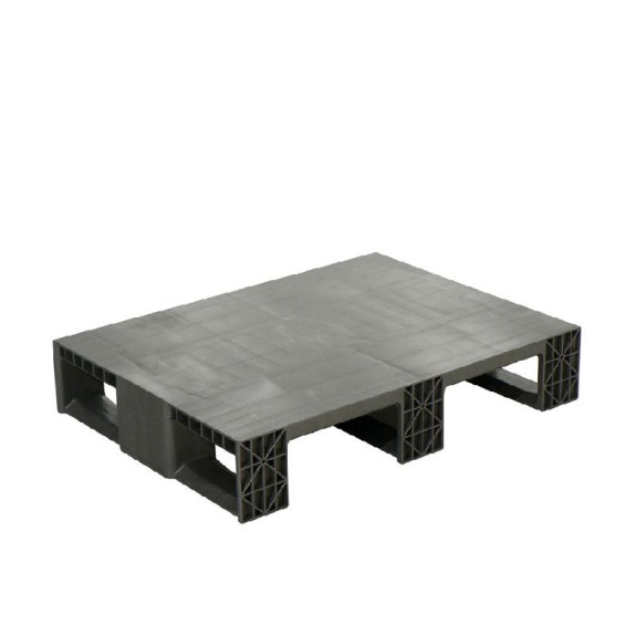 Demi-palette plastique 800x600x150mm plancher lisse 3 patins grise par 1 UNITE-Lire la description