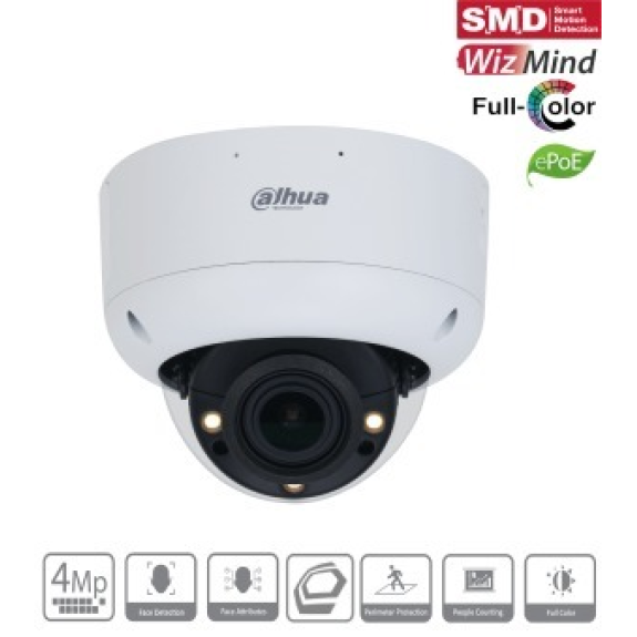 Dahua - IPC-HDBW5449R1P-ZE-LED-2712 - IP - Dome, - 4MP/Full-Color 2.0/WizMind - 2,7 ~ 12 mm motor. Objektiv - H.265/H.2-Beschreibung lesen