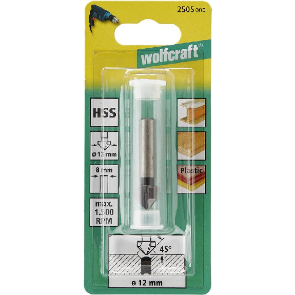 1 avellanador HSS, vástago 8 mm, ø 12 mm-Leer más