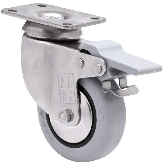 Rueda ALEX Giratoria 2-3044 - 10BHIFD100CP-PLGI Goma Gris INOX Freno-Leer más