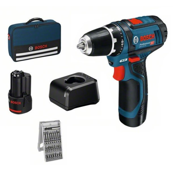 Bosch Akku-Bohrschrauber GSR 12V-15, 2 Akku GBA 12V 2.0Ah, Ladg. u. Werkzeugtasche-Beschreibung lesen