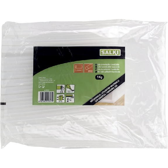 Barras de cola termofusible translúcida 12x195mm, 1 kg, uso universal - SALKI 04322103-Leer más