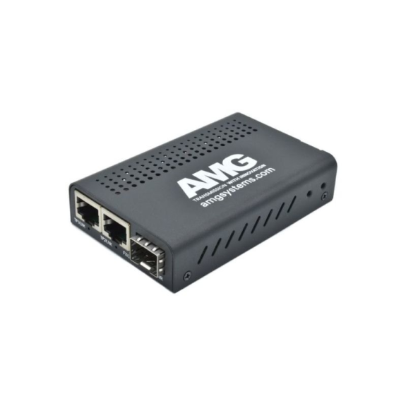AMG210M-2G-1S AMG Systems, Medienkonverter, für 0 GradC bis 50 Grad, 2 x 10/100/1000BT RJ45, 1 x 100/1000FX SFP, ohne S-Beschreibung lesen
