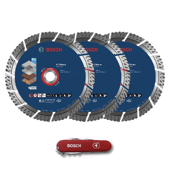 Lote 3 discos de Diamante Multimaterial, 230mm + navaja suiza de regalo - BOSCH EXPERT 061599760W-Leer más