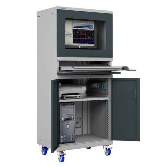 Armadio porta computer PC con ruote professionale con tastiera estraibile + ripiano stampante - Impianto compreso RAL7035+7016-Leggi tutto