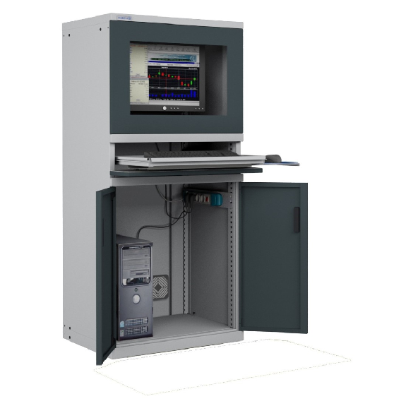 Armadio porta computer PC professionale con tastiera estraibile - Impianto compreso RAL7035+7016-Leggi tutto
