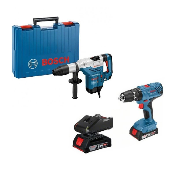 SET Martillo perforador SDS-max GBH 5-40 DCE en maletín + Taladro GSB 18V-21 + 2x2.0 Ah - BOSCH 0615A5003T-Leer más