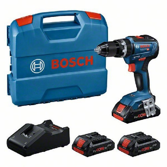 Taladro con percusión a batería GSB 18V-55 EC Professional + 3 ProCORE 4.0 Ah en L-BOXX - BOSCH 0615A5002V-Leer más