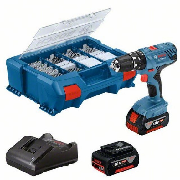 Taladro GSB 18V-21 + 2 baterías 4,0 Ah con 82 accesorios en maleta de transporte - BOSCH 06019H110C-Leer más