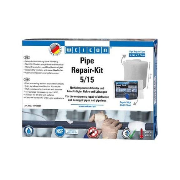 Cinta para reparación de tuberias kit completo profesional 5mm 1.5mts - WEICOM 10710001-Leer más