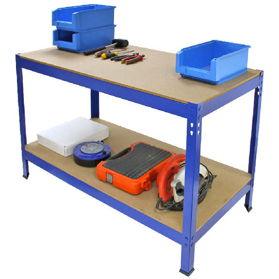 Mesa de Trabajo Q-Rax de Acero Sin Tornillos Azul 120cm x 60cm x 90cm-Leer más