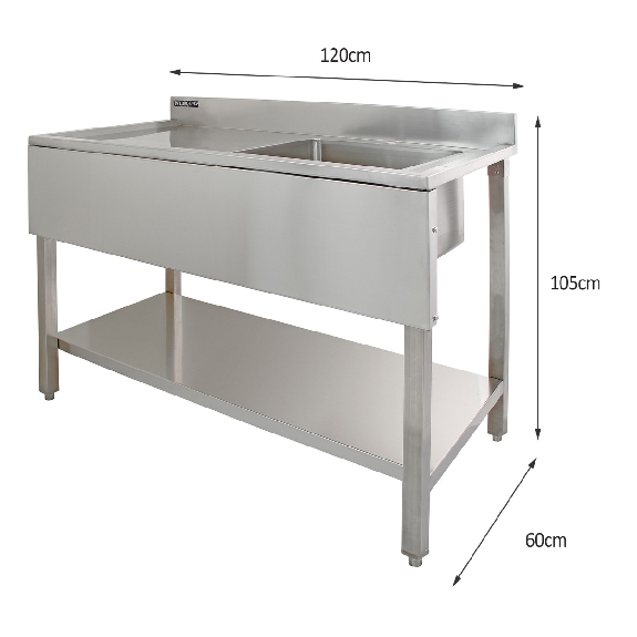 Lavello per ristorazione in acciaio inox - Drenaggio a sinistra-Leggi tutto