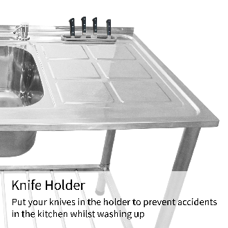 KuKoo Evier Professionnel /Plonge Inox sur Pied à Doubles Bacs  Egouttoir à Droite-Lire la description