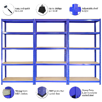 Lot de 3 Rayonnages Bleu Monster Racking 90 x 45 cm avec connecteurs de baies-Lire la description