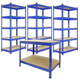3 x Etagères 90 cm & 1 Etabli de Travail Bleu - Q-Rax-Lire la description