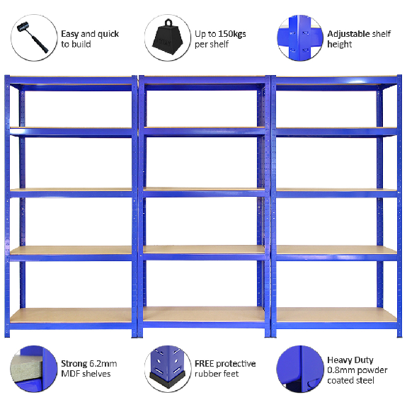 4 Scaffali T-Rax In Acciaio Senza Bulloni Blu 75cm-Leggi tutto