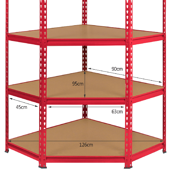 Scaffale ad Angolo Z-Rax In Acciaio Senza Bulloni Rosso 90cm-Leggi tutto