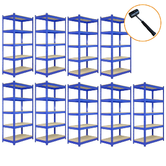 9 Rayonnages T-Rax en Acier Sans Boulons Bleus 90cm x 45cm x 180cm-Lire la description