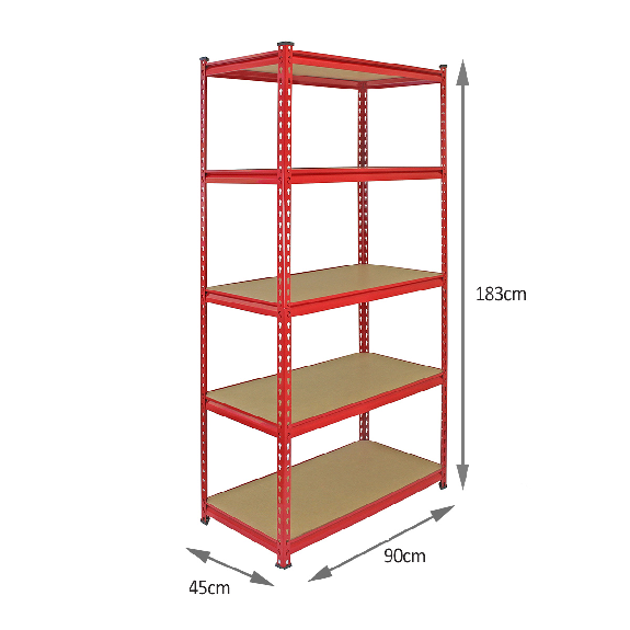 5 Scaffali Z-Rax In Acciaio Senza Bulloni Rossi 90cm-Leggi tutto