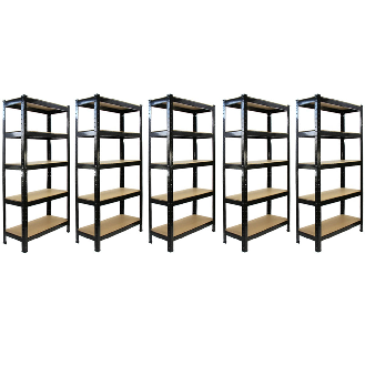 5 Rayonnages T-Rax en Acier Sans Boulons Noirs 75cm x 30cm-Lire la description
