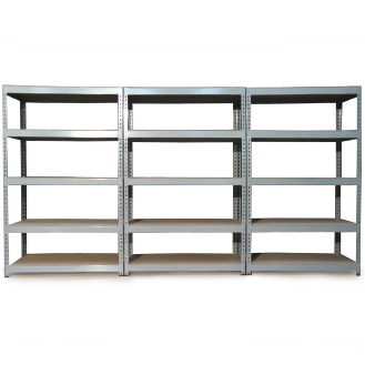 3 Rayonnages Q-Rax en Acier Sans Boulons Gris - 120cm x 182,5cm x 50cm-Lire la description