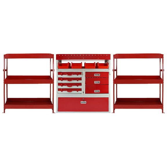 Set Flame con 1 Unità con Cassetti e 2 Scaffalature per Furgoni-Leggi tutto