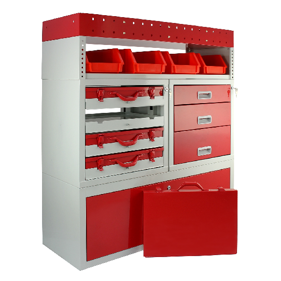 Set Flame con 1 Unità con Cassetti e 2 Scaffalature per Furgoni-Leggi tutto