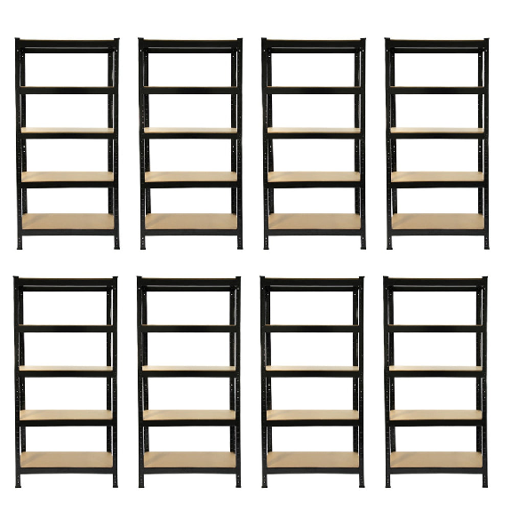 Scaffale da Garage ad Incastro T-Rax - Nero - 75cm x 30cm - 8 Pezzi-Leggi tutto