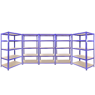 3 Rayonnages Q-Rax Bleus 90cm x 50cm x 182cm & 2 Rayonnages Q-Rax Bleus 120cm x 50cm x 182cm en Acier Sans Boulons-Lire la description