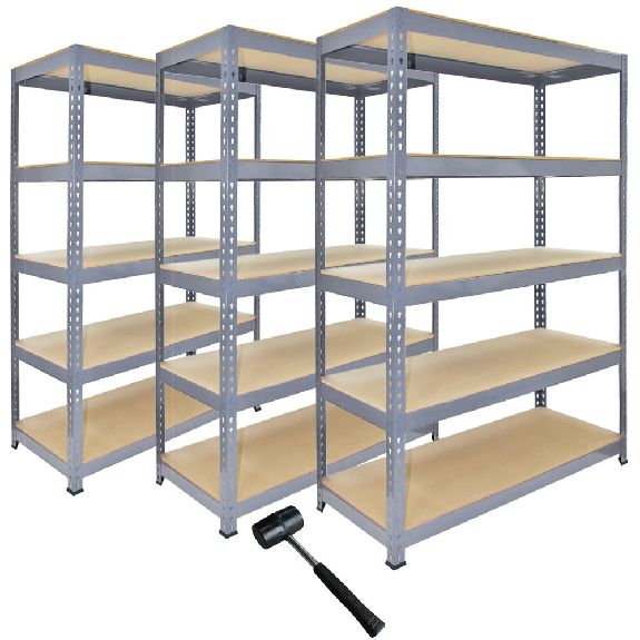 Scaffale da Garage ad Incastro Q-Rax - Grigio - 120cm x 50cm - 3 Pezzi con Martello-Leggi tutto