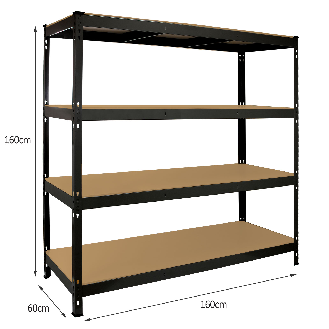 Monster Racking Rayonnage robuste Q-Rax Monster à étagères pour garage, 360 kg/étagère, 160cm x 60cm x 160cm, Noir-Lire la description