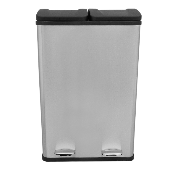 Poubelle de recyclage à pédale 60L en acier inoxydable-Lire la description
