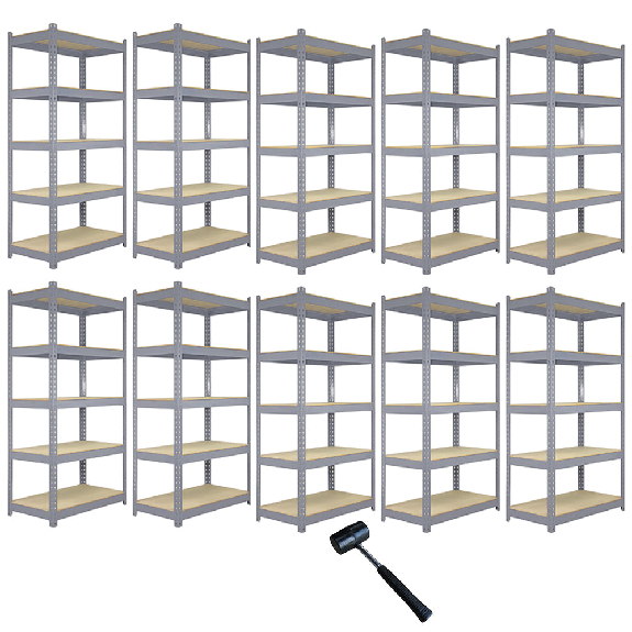 10 x Estanterías Metálicas Q-Rax, Gris, 90 x 50 x 180cm-Leer más