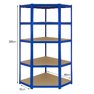 Monster Racking - Rayonnage d'Angle T-Rax en Acier Sans Boulons Bleu 90cm x 45cm x 180cm-Lire la description