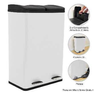 Poubelle de Recyclage 60L Double Blanche-Lire la description