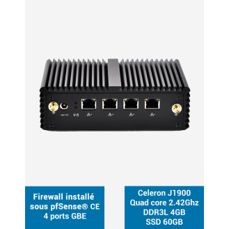 Firewall pfSense Q1x Celeron J1900 4 ports Gigabit 4Go SSD 60Go-Lire la description