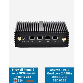 Firewall OPNsense Q1x Celeron J1900 4 ports Gigabit 2Go SSD 60Go-Lire la description